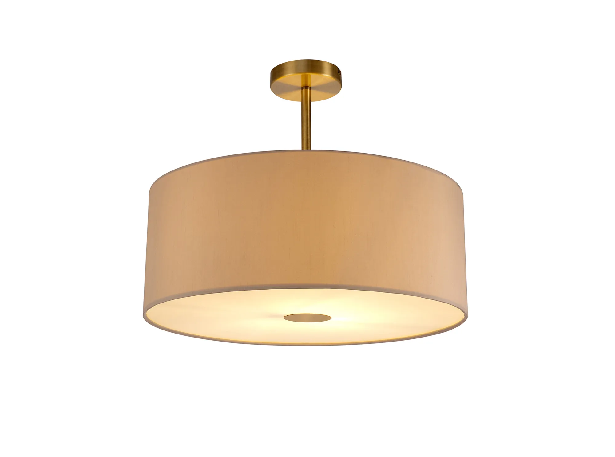 DK0184  Baymont 50cm Semi Flush 1 Light Antique Brass, Nude Beige/Moonlight, Frosted Diffuser